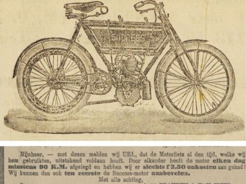 Advertentie in de Provinciale Overijsselsche en Zwolsche Courant van 23-4-1906, betreffende de Success-motorfiets K-35 van Franken & v. Weel uit Goes. 
Bron: Delpher, met dank aan Paul Vlemmings. 